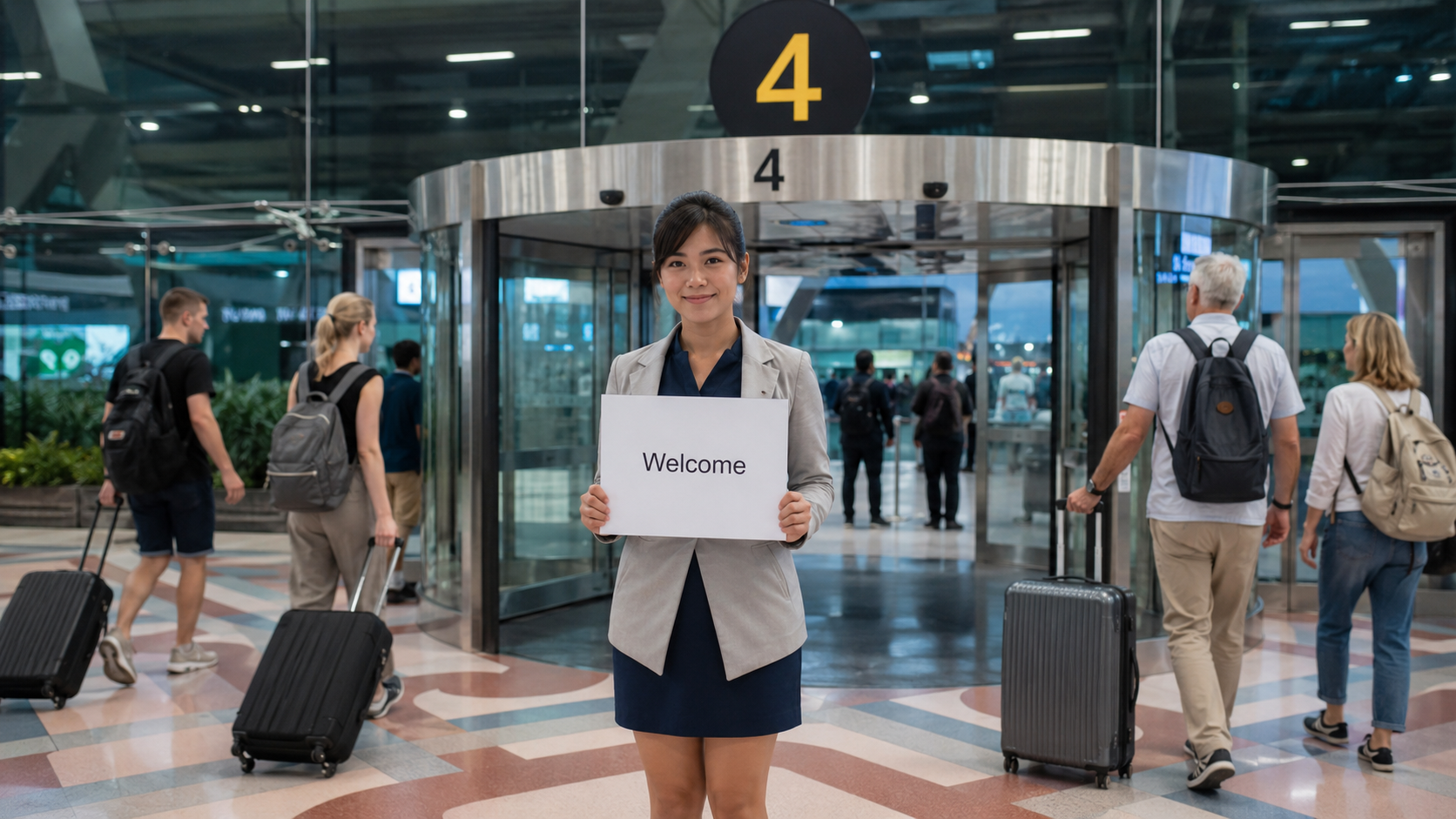 My Bangkok Holiday VIP concierge holding a Welcome sign at the airport gate