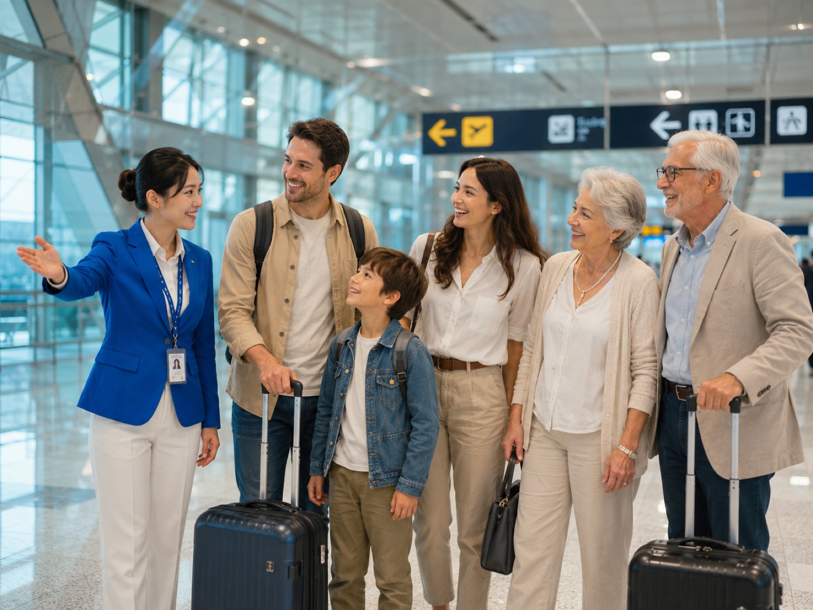 MY Holiday Centre airport greeter welcoming a family at Suvarnabhumi Airport (BKK)
